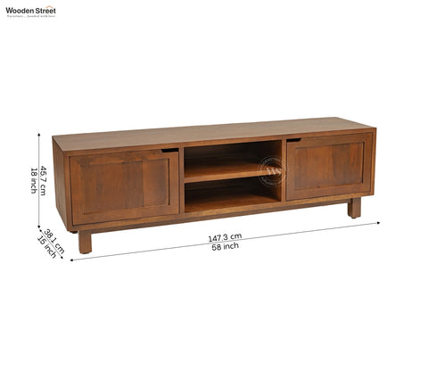 Vertex Mango Wood TV Unit with Inbuilt Cutout Handle Cabinets (Teak Finish)