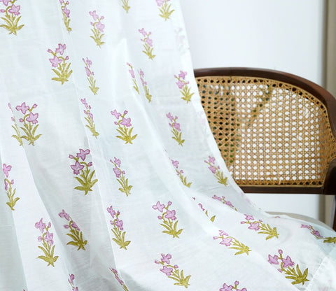 Floral Small Butti 1 Piece Long Door Curtain (White, 9 Feet)