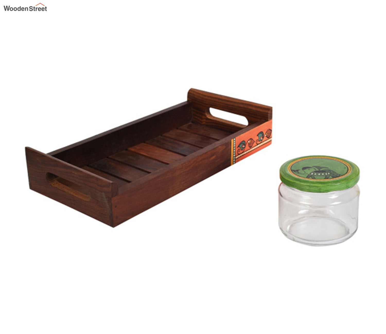 Madhubani Art Handcrafted Wooden Tray With Glass Jars