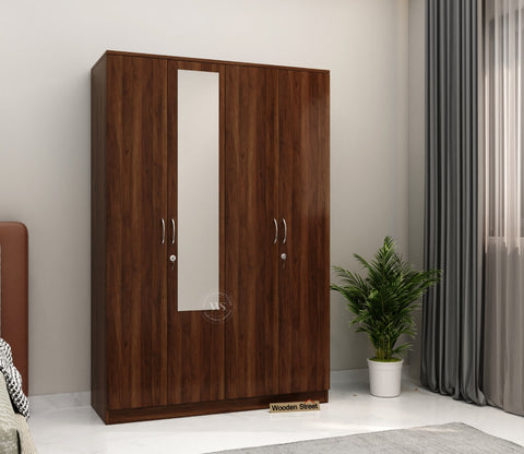 Kayden 4 Door Multi Utility Wardrobe With Mirror (Columbian Walnut Finish)