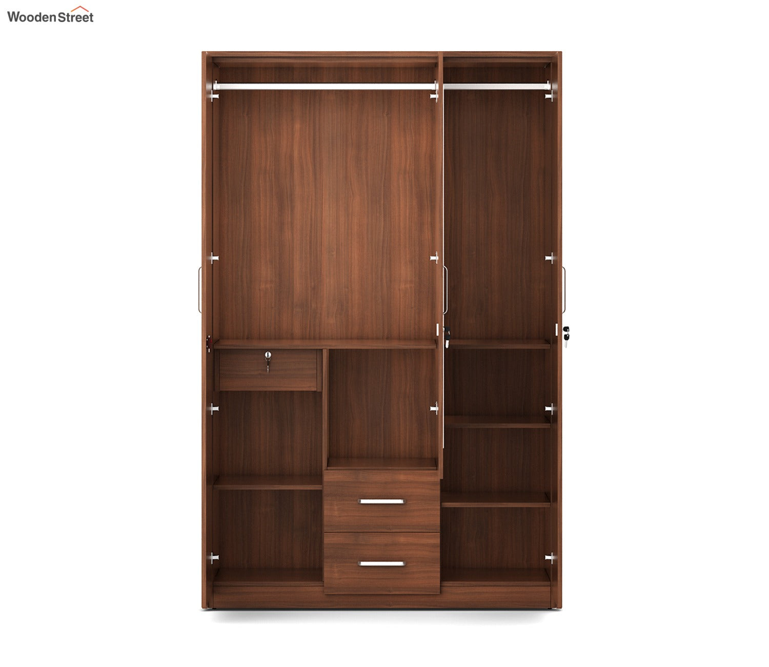 Kosmo Apex 3 Door Dresser Wardrobe (Exotic Teak Finish)