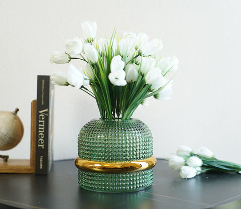 Blissful Bunch Of Roses Artificial Flower- Set Of 5 (White)
