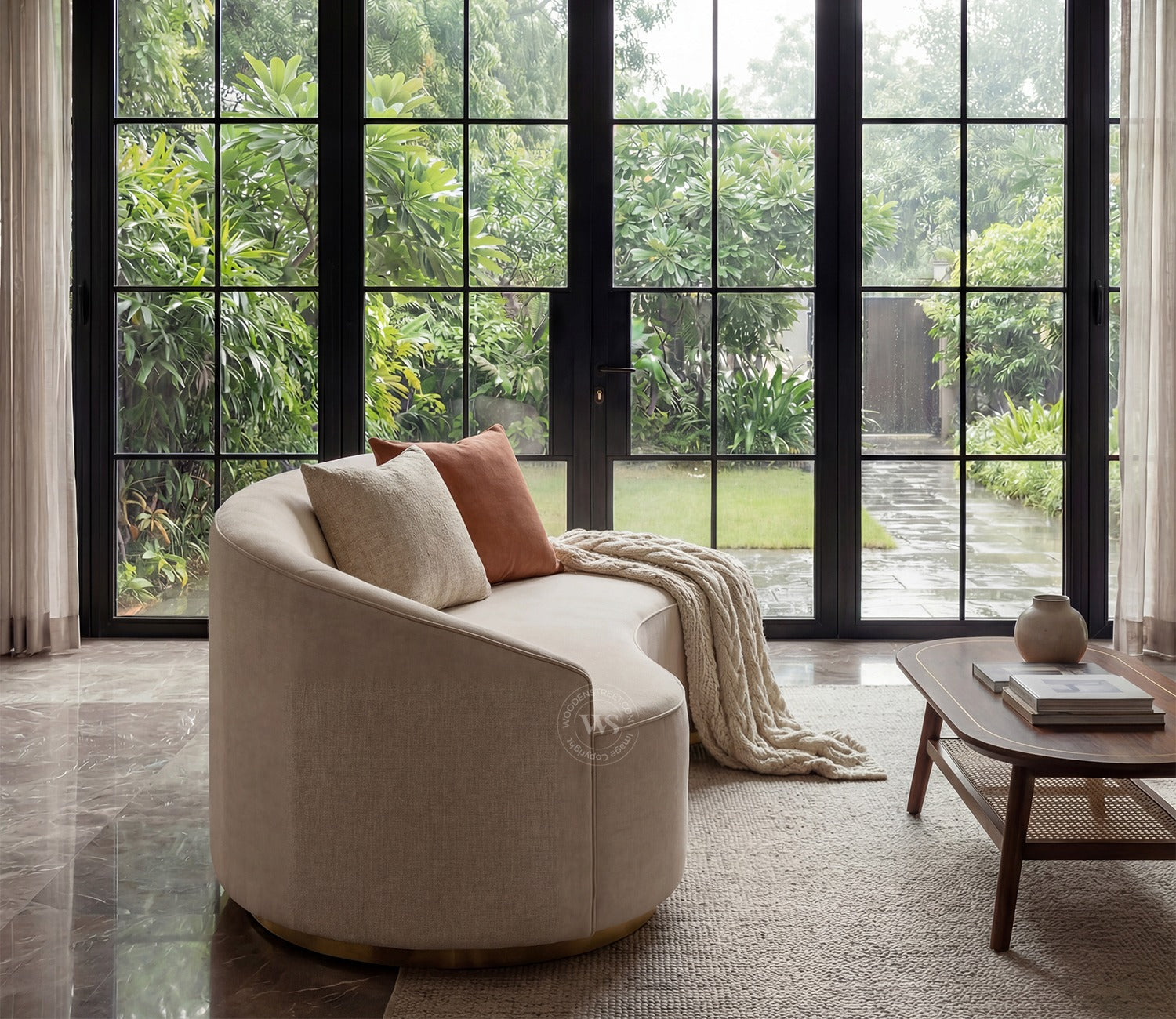 Osbert 3 Seater Curved Sofa (Cotton, Jade Ivory)