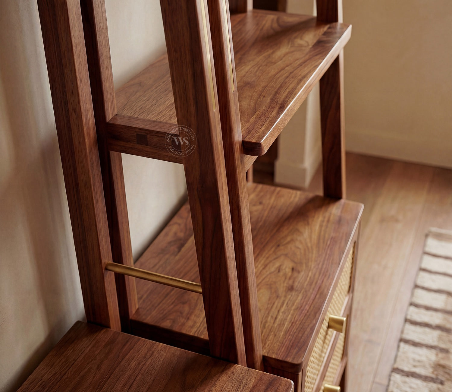 Vyas Sheesham Wood Study Table with Cane Accent, Drawers, Closed and Open Shelves (Teak Finish)