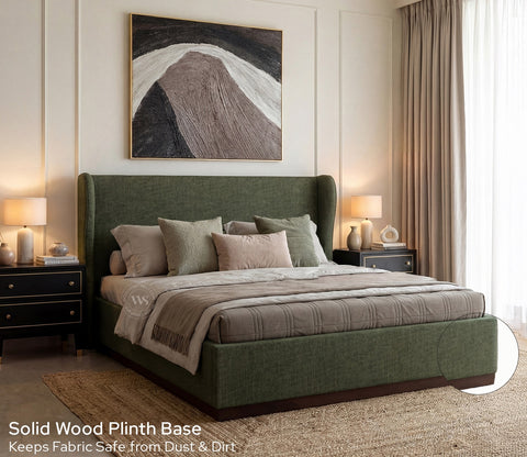 Adhiraj Luxurious Fabric Hydraulic Storage Bed with Plush Wingback Headboard (Queen Size, Sage Green)
