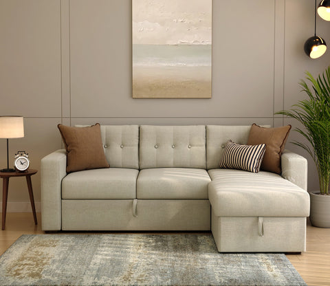 Alfonso Right Aligned Convertible Sofa Cum Bed (Cottage Ivory)