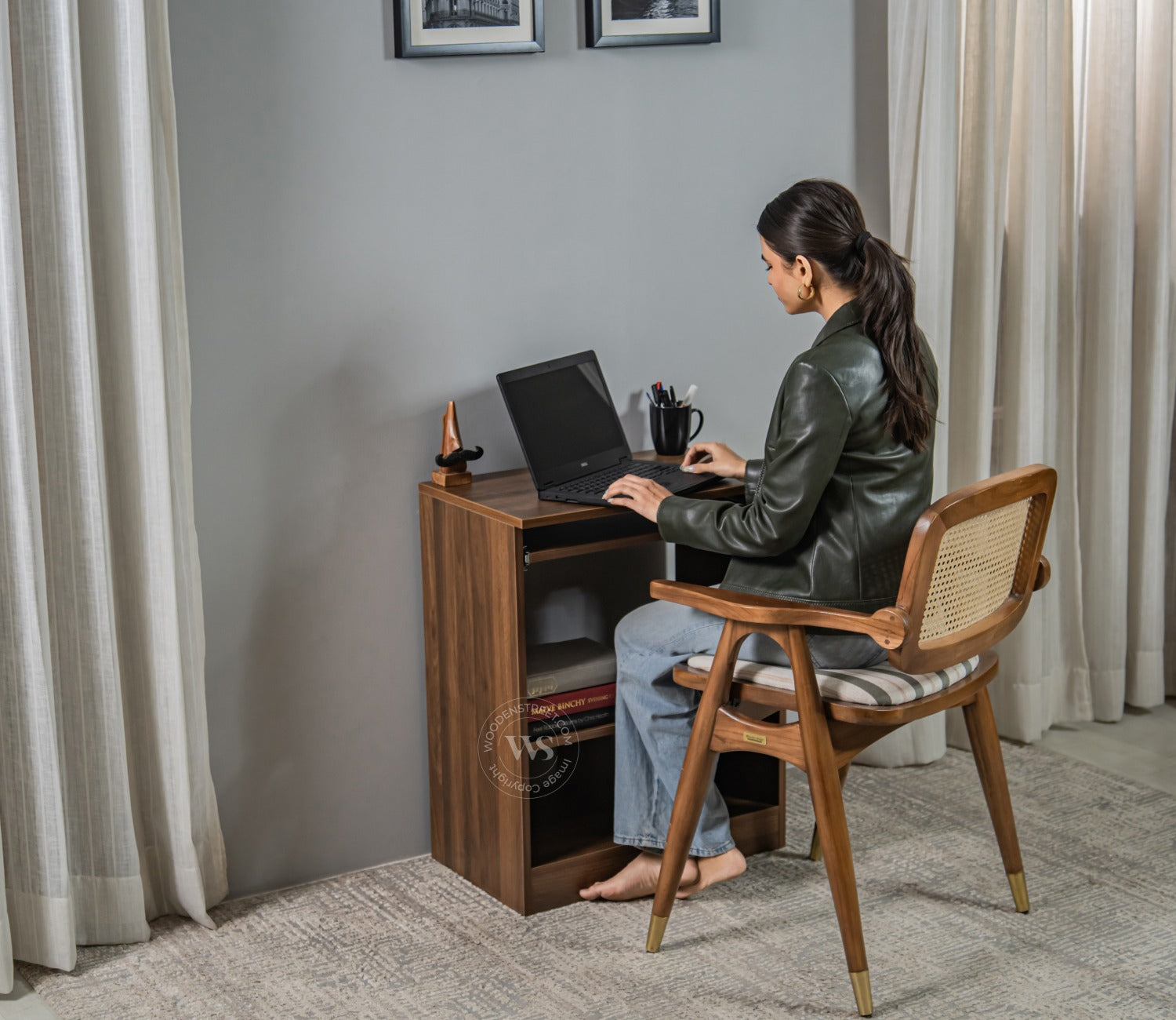 Prism Engineered Wood Study Table With Sectioned and Shelf Storage (Columbian Walnut Finish)