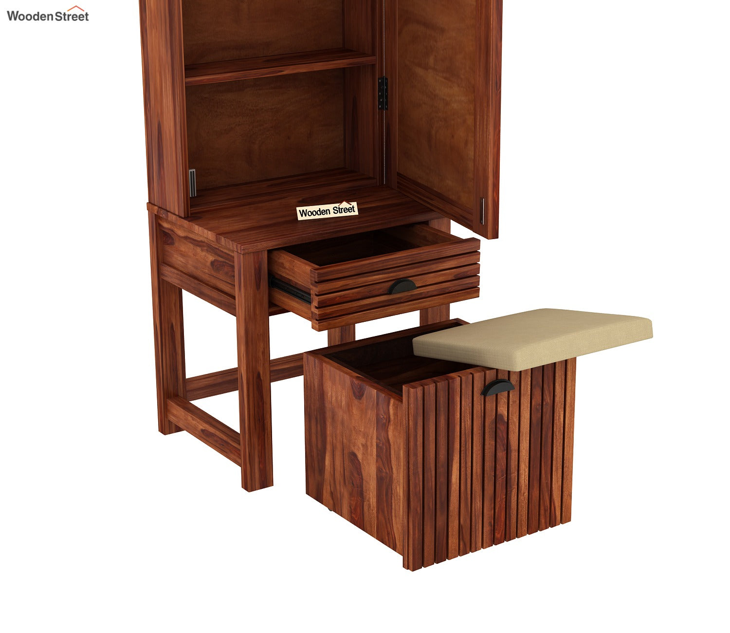 Felner Dressing Table with Stool and Storage (Honey Finish)