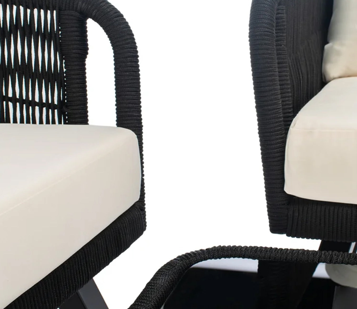 Black Rope 4 Seater With Table And Off-White Cushions Patio Set