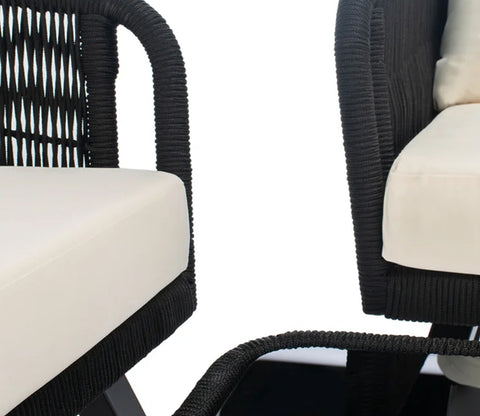 Black Rope 4 Seater With Table And Off-White Cushions Patio Set