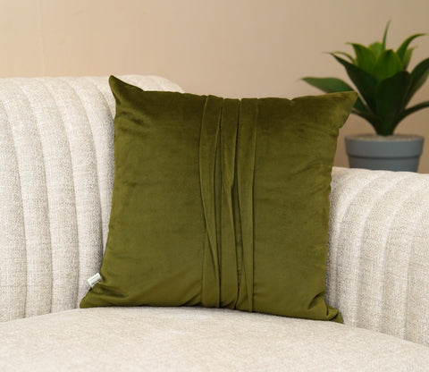 Caro Velvet Pleated Cushion Cover - Pack of 1 (16 x 16 Inch, Dark Olive Green)