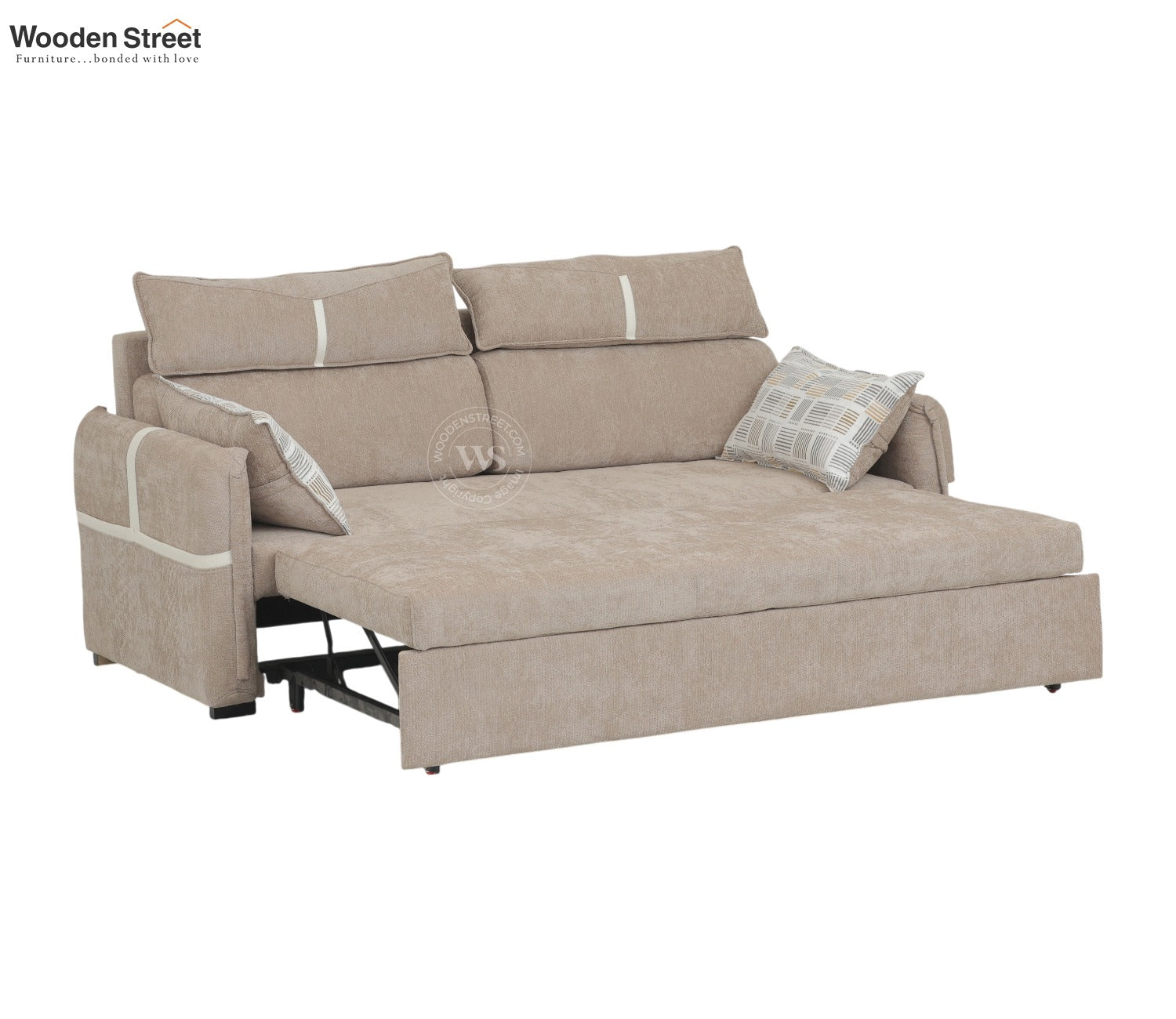 Centrica 3 Seater Premium Fabric Sofa Cum Bed Pull Out Mechanism (Brown)