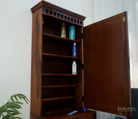 Adolph Dressing Table With Storage Stool (Honey Finish)