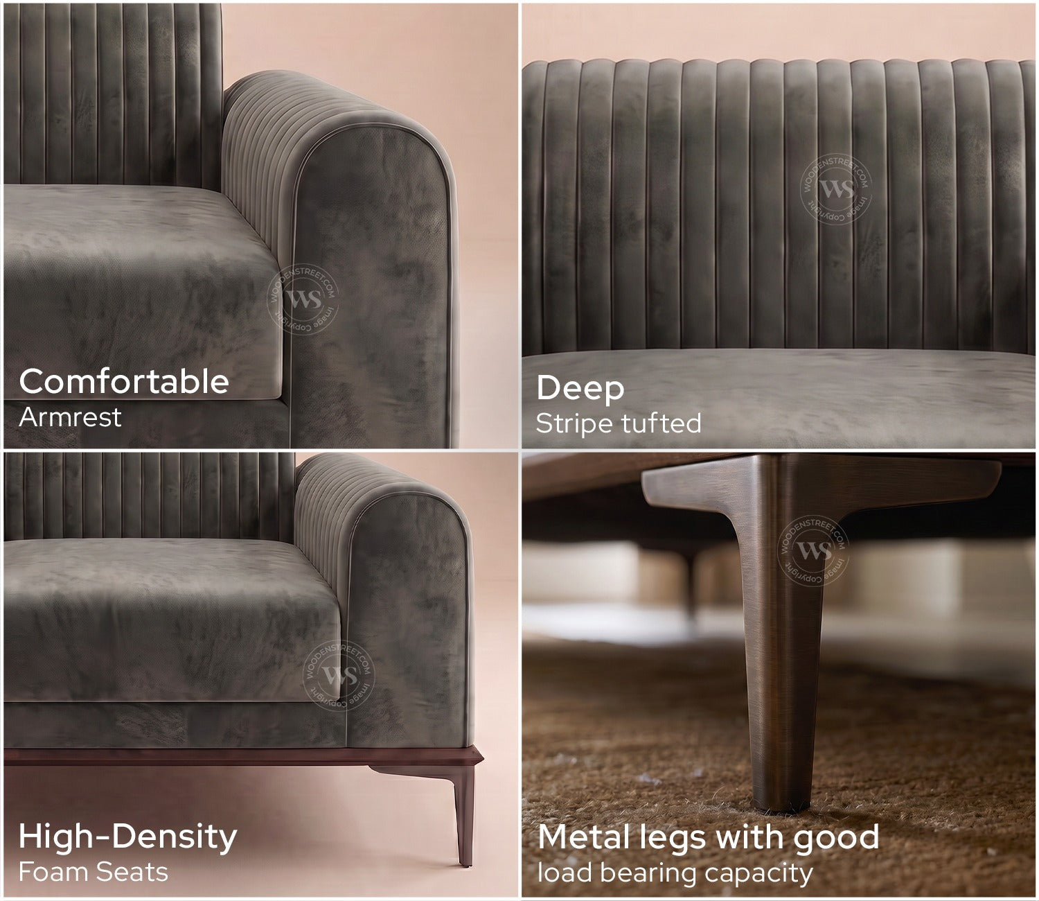 Lorenz 2 Seater Sofa (Velvet, Graphite Grey)