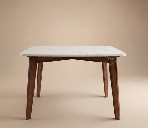 Valence 4 Seater Sheesham Wood Dining Table with Quartz Top (Teak Finish)
