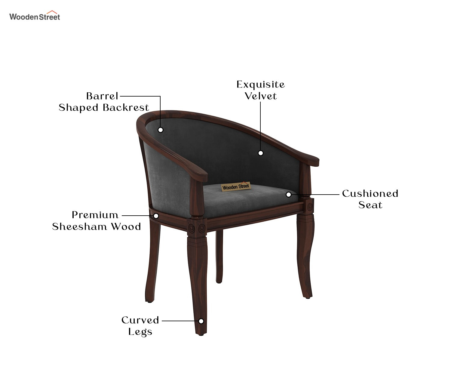 Arctic Arm Chair (Velvet, Walnut Graphite Grey)