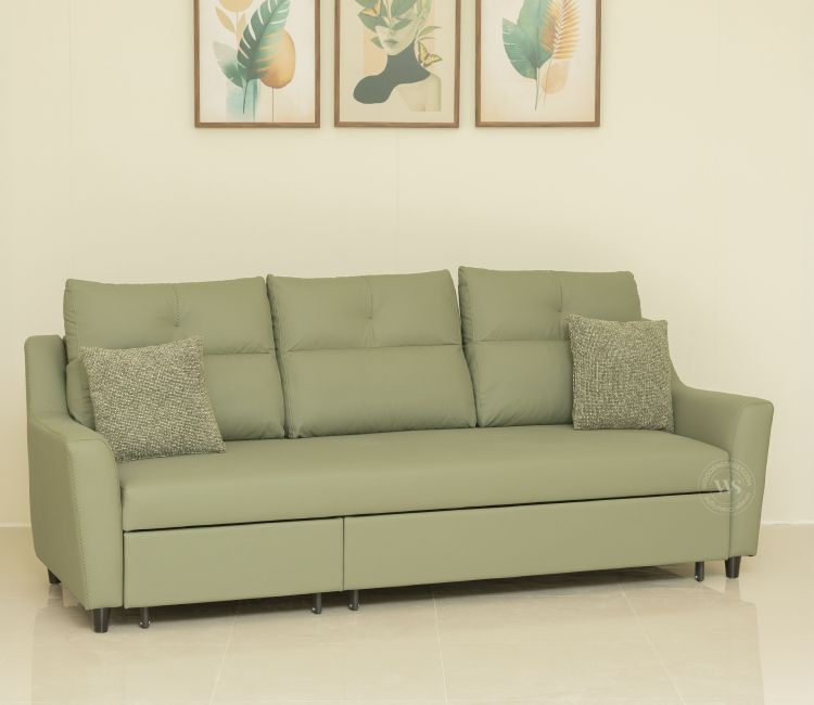 Elano 3-Seater Sofa Cum Bed | Pull-Out Mechanism (Green)