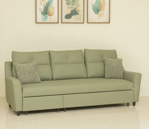 Elano 3-Seater Sofa Cum Bed | Pull-Out Mechanism (Green)