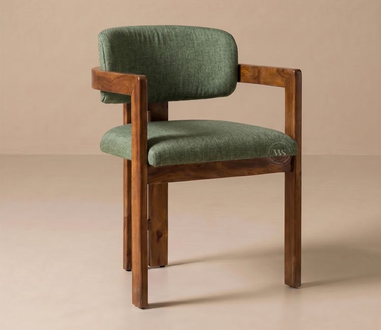 Kaaya Sheesham Wood Arm Chair with Premium Upholstery (Sage Green)