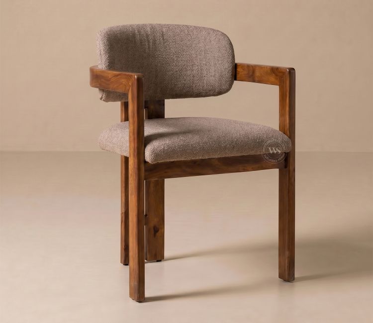 Kaaya Sheesham Wood Arm Chair with Premium Upholstery (Sand Brown)