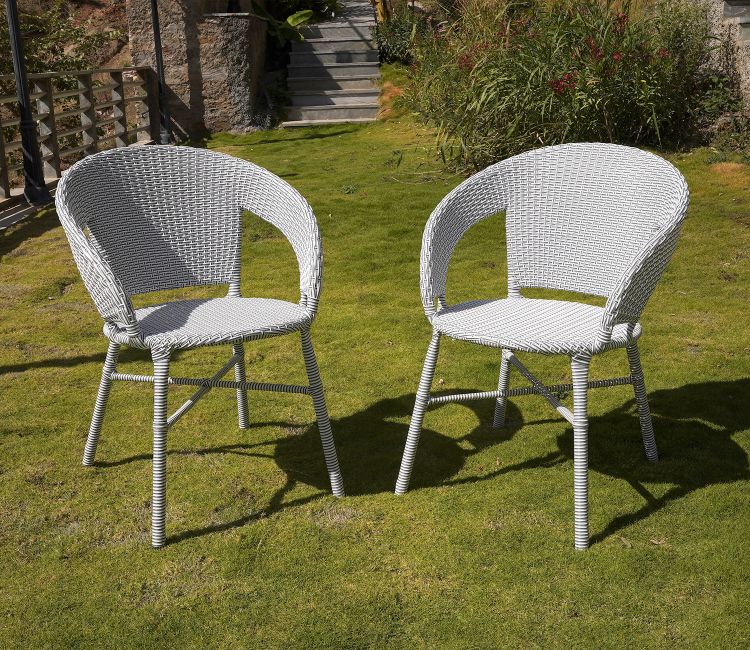 Sienna Wicker Outdoor Garden Chairs -Set of 2 (White and Black, Dual Tone)