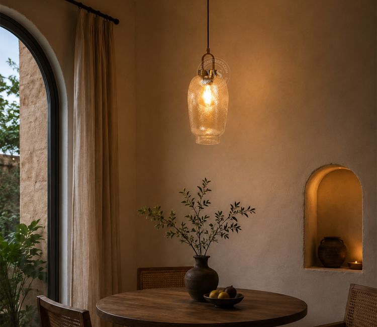 Elision Textured Glass and Metal Hanging Light (Gold, L)