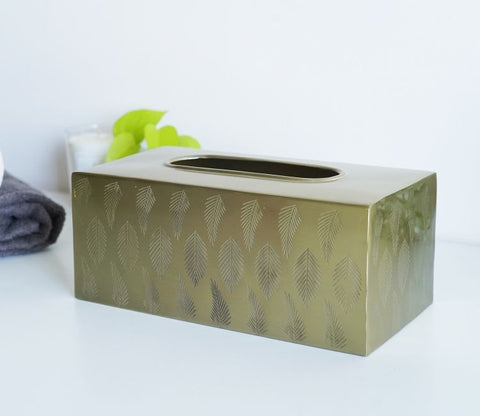 Midori Self Leaf Gold And Black Luster Tissue Box