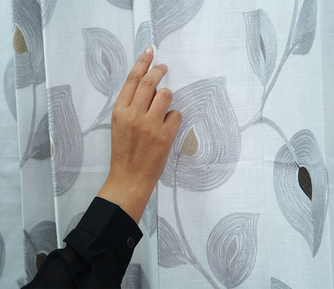 Dual Leaf Sheer Door Curtains Set of 2 (Grey, 7 Feet)
