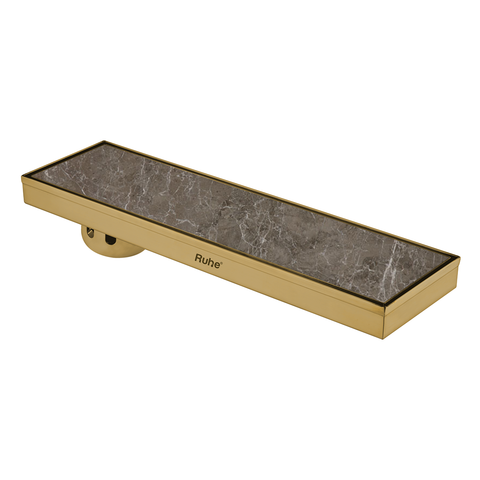 Trueliving Home Brown Marble Insert Shower Drain Channel (18 x 5 Inches) YELLOW GOLD PVD Coated
