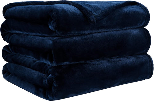 LINENCART Fleece Blanket 152x203cm Navy, 300GSM Super Soft and Warm Flannel Throw for Bed, Sofa, Couch or Travel
