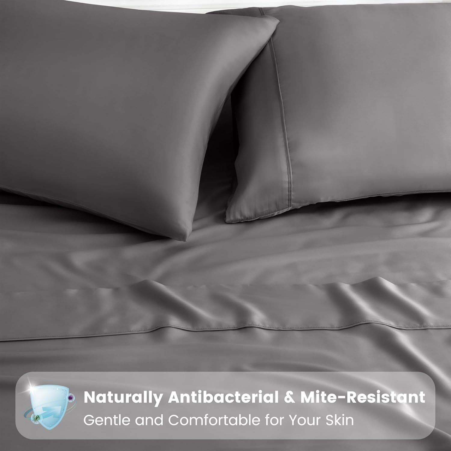 LINENCART 100% Bamboo Pillowcase Queen Size Set of 2 - Breathable Cooling for Hot Sleepers and Night Sweats- Silky Soft Pillowcases with Envelope Closure - (Black 51x76cm)