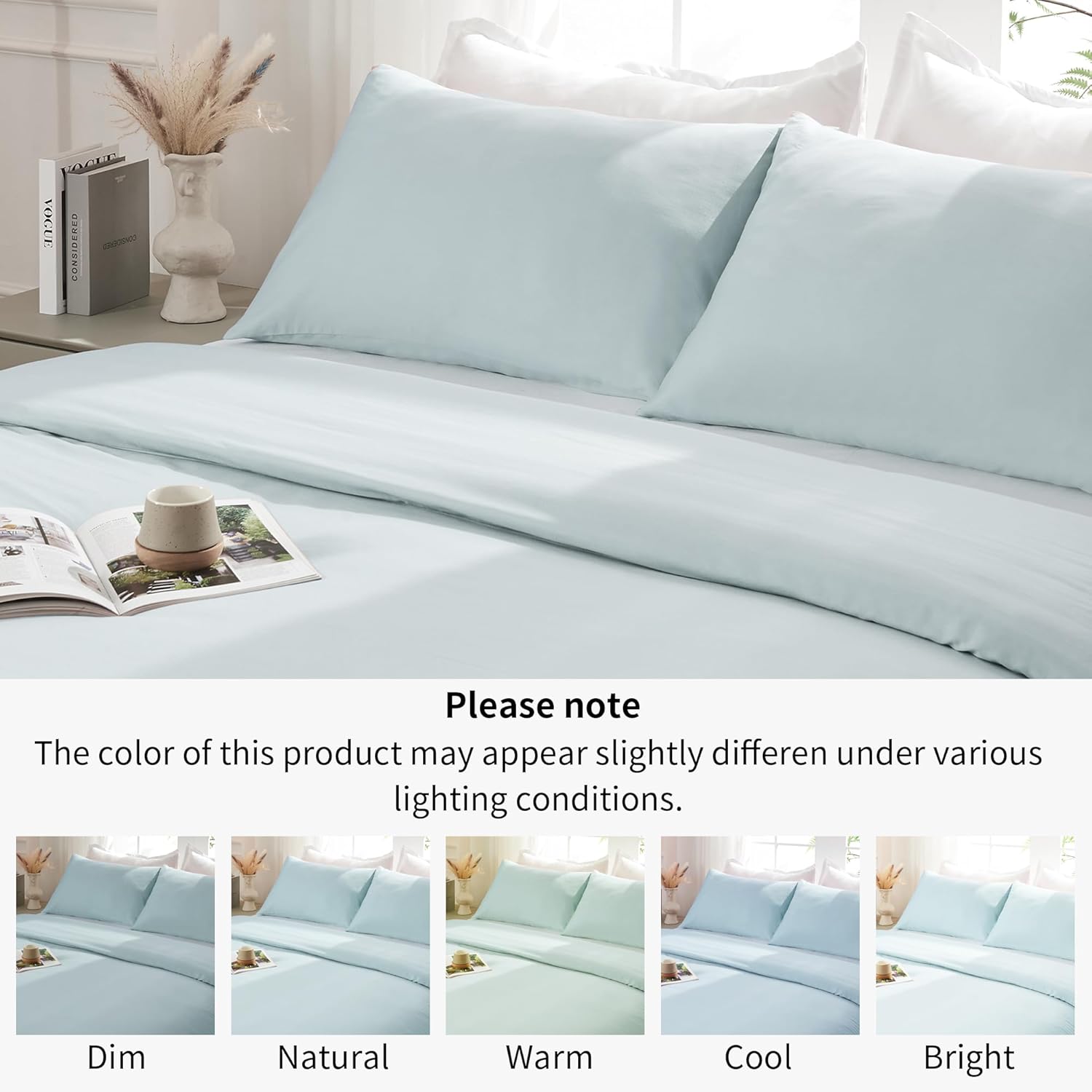 LINENOVA 100% Cotton Queen Quilt Cover Set Breathable Moisture Wicking All Season Hotel Inspired Duvet Cover with Pillowcase 3 Piece Light Blue