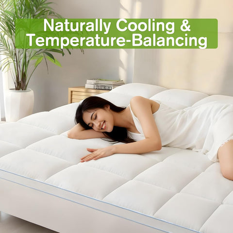 LINENOVA 1500GSM Bamboo Mattress Topper King Single, 10cm Ultra Thick Pillowtop Underlay, Naturally Cooling & Breathable for Hot Sleepers, Antibacterial Hotel-Quality Comfort