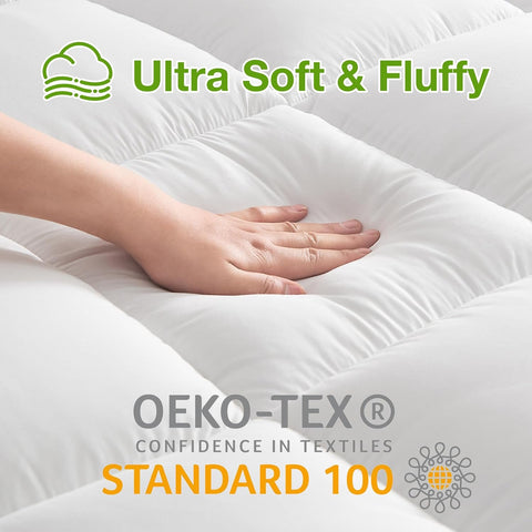 LINENOVA 1500GSM Bamboo Mattress Topper Queen, 10cm Ultra Thick Pillowtop Underlay, Naturally Cooling & Breathable for Hot Sleepers, Antibacterial Hotel-Quality Comfort