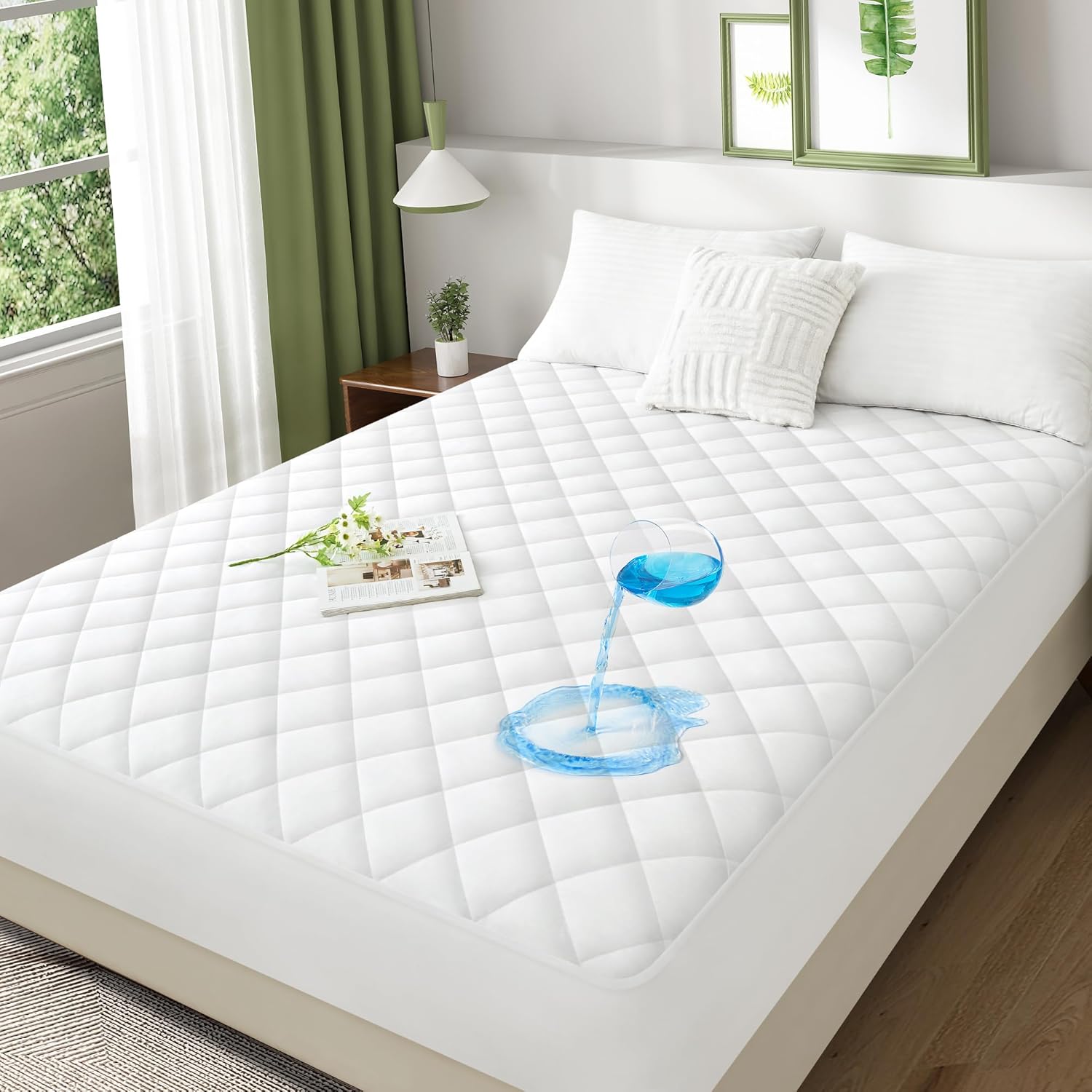 LINENOVA 100% Waterproof Cotton Mattress Protector - Single Size, Soft Quilted Fitted Mattress Pad Cover - Hypoallergenic & Anti-Bacterial - Machine Washable - 40cm Deep Pocket - 1 Pack