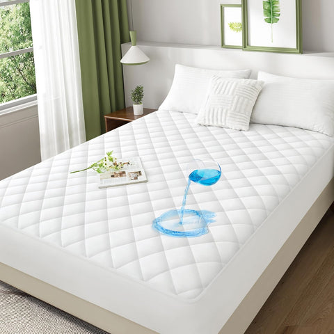 LINENOVA 100% Waterproof Cotton Mattress Protector - Single Size, Soft Quilted Fitted Mattress Pad Cover - Hypoallergenic & Anti-Bacterial - Machine Washable - 40cm Deep Pocket - 1 Pack