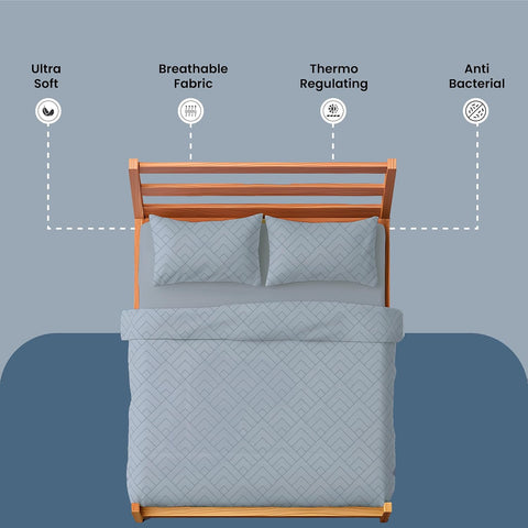 LINENCART Bamboo King Size Bedsheet with 2 Pillow Covers | 100x106 in | 300 TC Floral Printed Bedsheet for Double Bed King Size | Ultra Soft & Anti-Microbial King Size Bed Sheet | Pack of 1, Aqua Blue