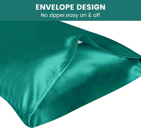 LINENOVA Silky Satin Pillowcases Set of 2 – Queen Size 51x76cm, Frizz Control & Gentle on Skin, Silk-Like Feel with Envelope Closure – Gift Ready – Dark Green