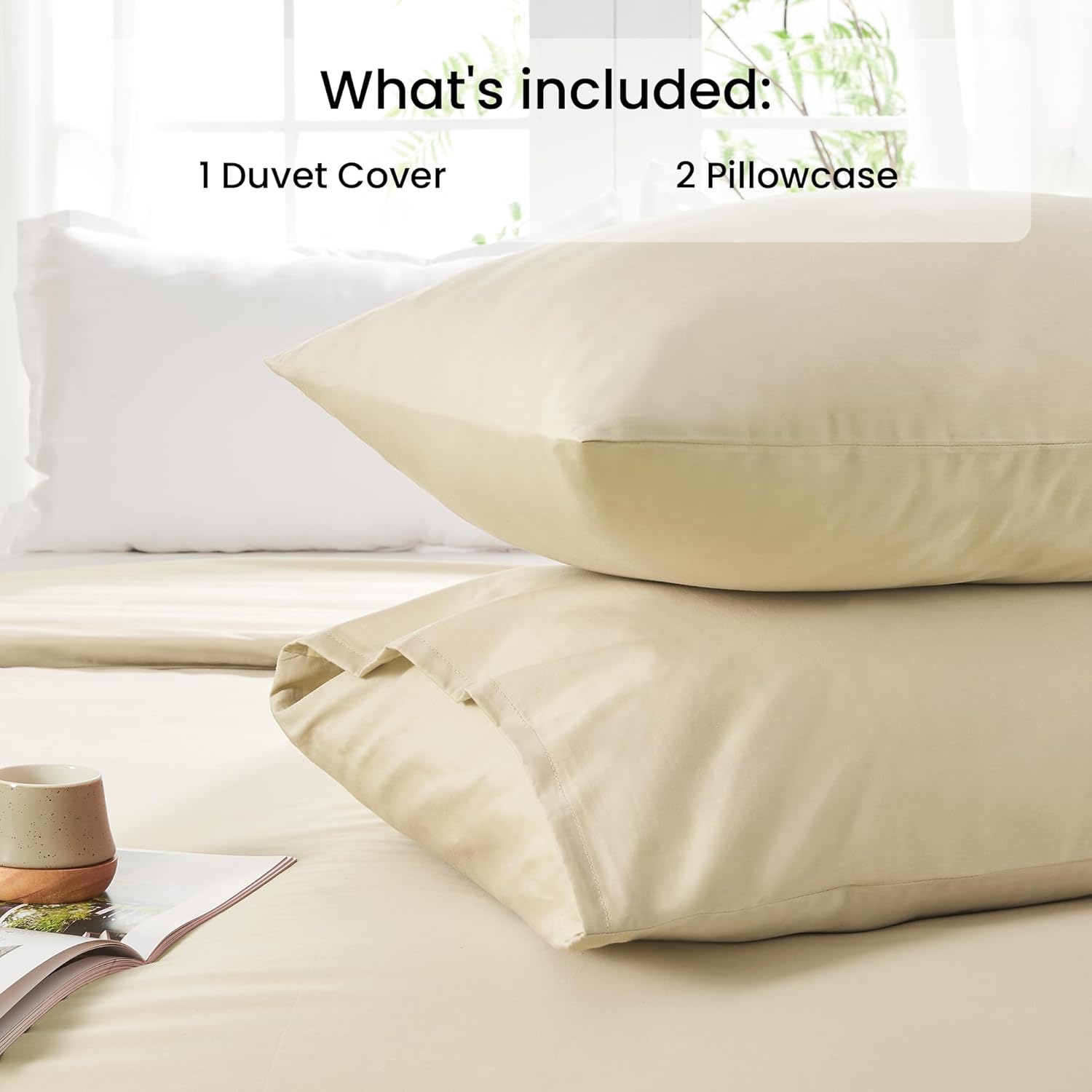 LINENOVA 100% Cotton Queen Quilt Cover Set Breathable Moisture Wicking All Season Hotel Inspired Duvet Cover with Pillowcase 3 Piece Cream