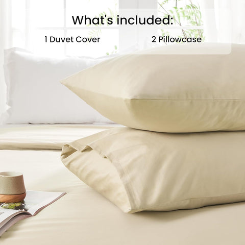 LINENOVA 100% Cotton Queen Quilt Cover Set Breathable Moisture Wicking All Season Hotel Inspired Duvet Cover with Pillowcase 3 Piece Cream