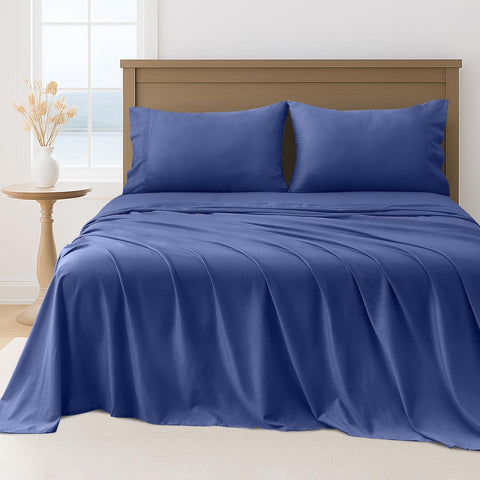 LINENKART Hotel Quality Double Bed Sheet Set – 4 Piece 2000TC Ultra Soft Durable Brushed Microfibre – 40cm Deep Pocket Fitted Sheet, Flat Sheet & 2 Pillowcases – Wrinkle-Free & Easy Care – White