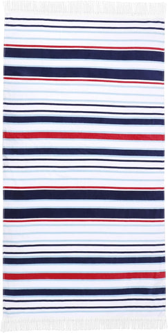 LINENOVA 100% Cotton Beach Towel -86x163cm Sand Free Beach Blanket Soft and Absorbent Towels for Swimming, Sports, Beach, Gym, Travel ((Nautical Stripe