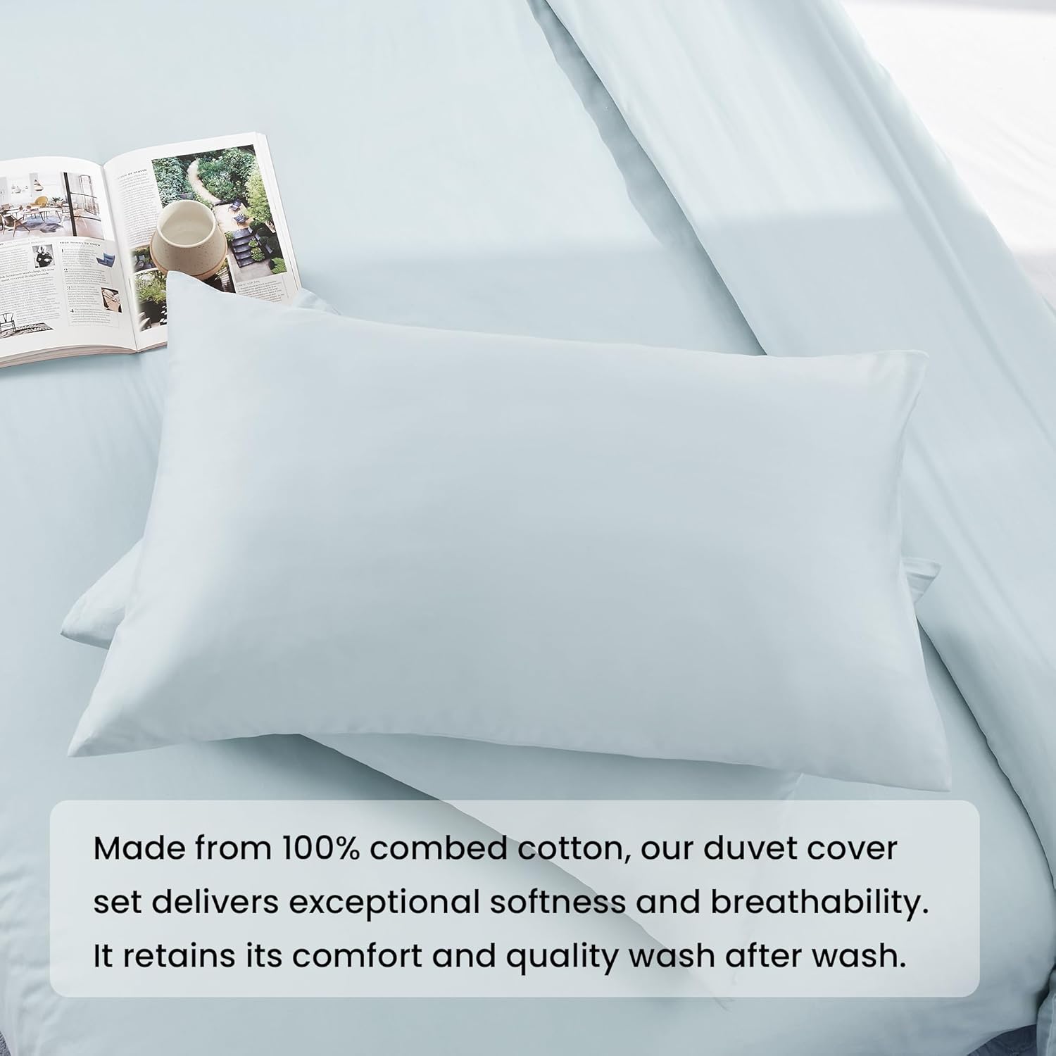 LINENOVA 100% Cotton Queen Quilt Cover Set Breathable Moisture Wicking All Season Hotel Inspired Duvet Cover with Pillowcase 3 Piece Light Blue