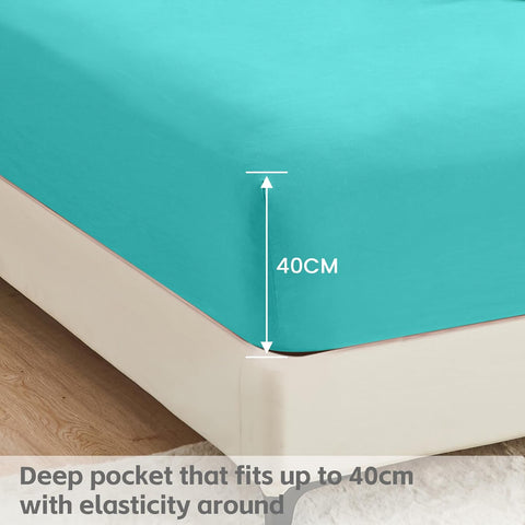 LINENOVA Queen Fitted Sheet – Ultra Soft 1800TC Double Brushed Microfiber, Deep Pocket Fits Mattresses up to 40cm – 1 Piece - Teal