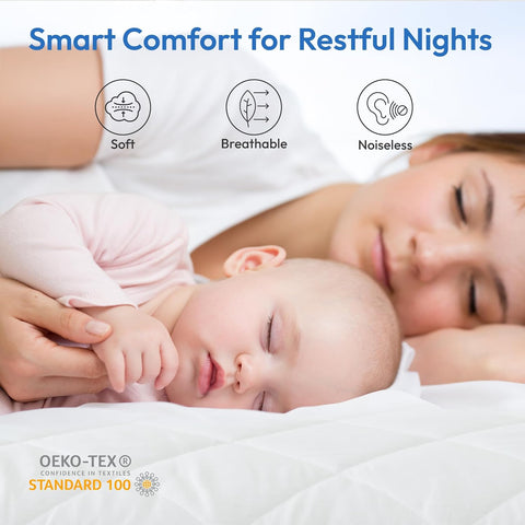 LINENOVA 100% Waterproof Cotton Mattress Protector - Single Size, Soft Quilted Fitted Mattress Pad Cover - Hypoallergenic & Anti-Bacterial - Machine Washable - 40cm Deep Pocket - 1 Pack