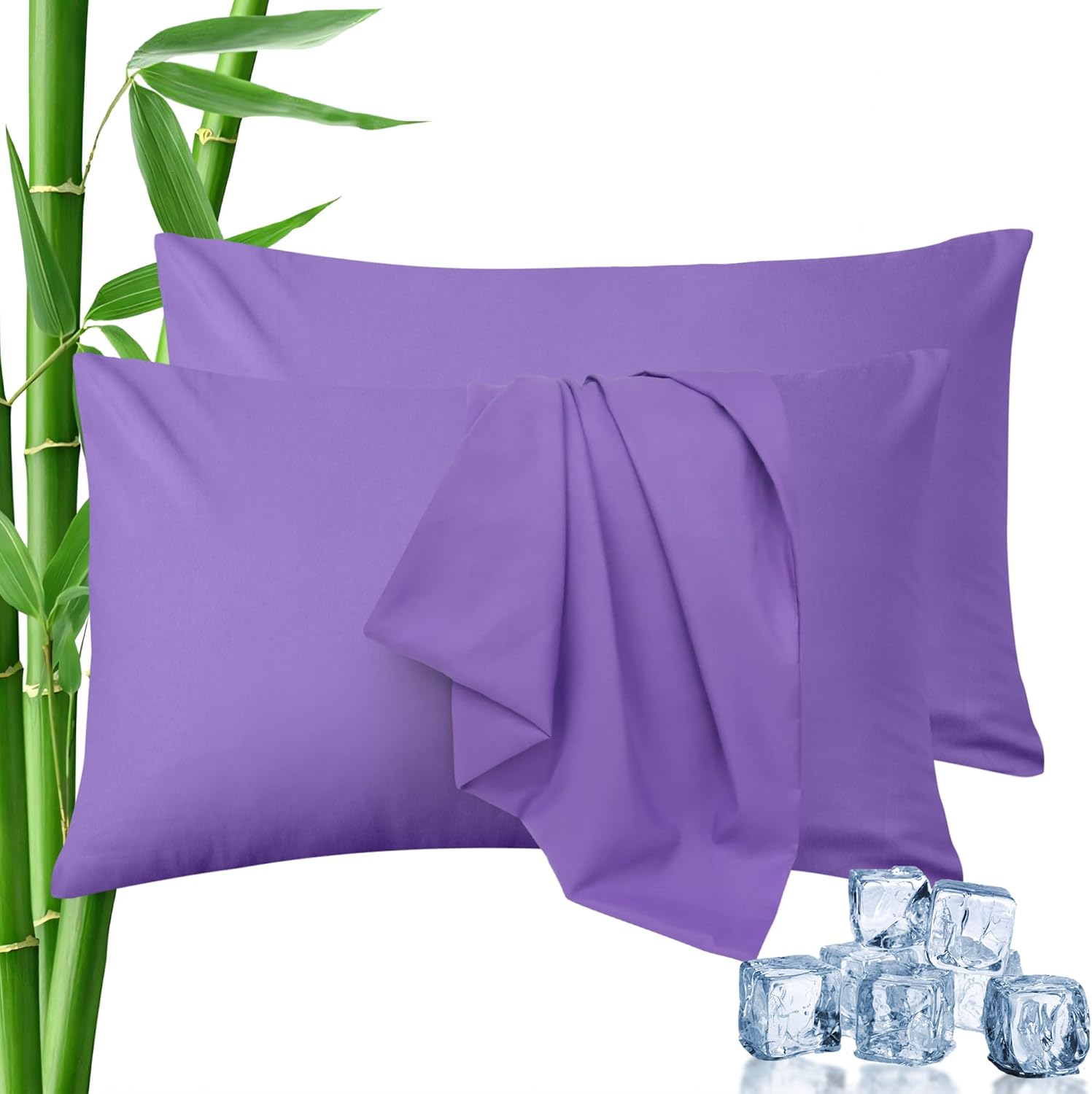 LINENCART Standard Pillowcase Set of 2, Cooling Rayon from Bamboo Pillow Cases, 2000 TC Ultra Soft & Breathable Envelope Pillow Cover, Moisture-Wicking for Hot Sleepers(Biscay Blue, 48 * 74cm)