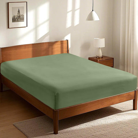 LINENOVA Queen Fitted Sheet – 100% Vintage Washed Cotton - Naturally Soft & Breathable, 40cm Deep Pocket – Khaki Green, 1 Piece