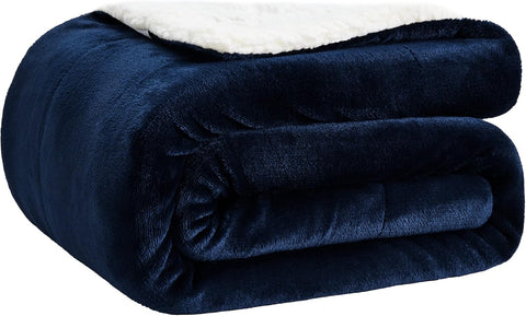 LINENOVA Sherpa Fleece Throw Blanket 127 x 152 cm, Thick & Warm Cozy Blanket for Winter, Soft Fuzzy Plush Throw for Sofa, Bed, Pets - Navy