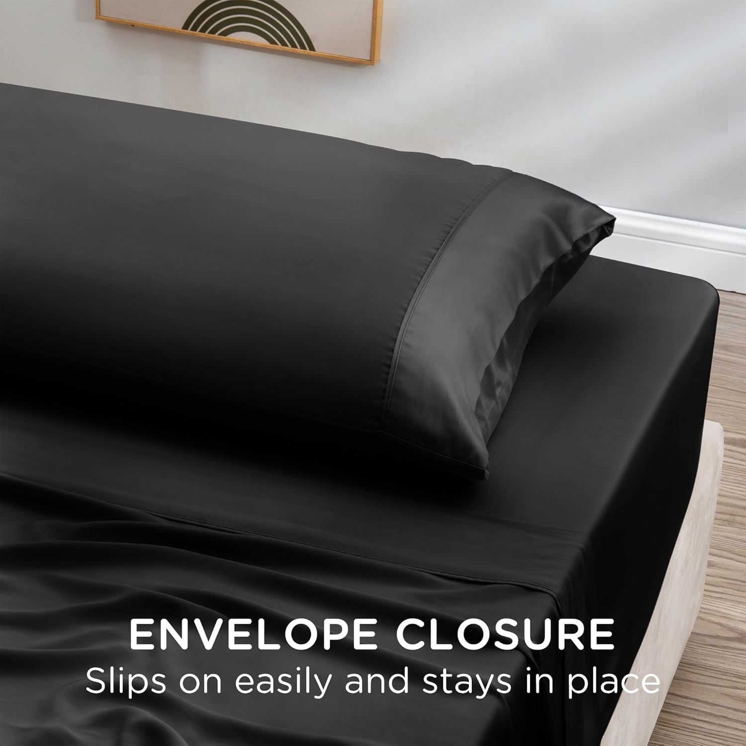 LINENOVA 100% Bamboo Pillowcase Queen Size Set of 2 - Breathable Cooling for Hot Sleepers and Night Sweats- Silky Soft Pillowcases with Envelope Closure - (Black 51x76cm)