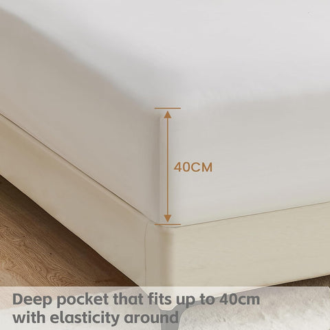LINENOVA Single Fitted Sheet – Ultra Soft 1800TC Double Brushed Microfiber, Deep Pocket Fits Mattresses up to 40cm – 1 Piece - White